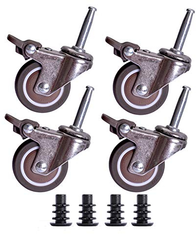 CaiyunZN Lenkrollen mit Bremse für Bürostuhl & Kinderbett 1,5'' / 2 Zoll 50mm Vorbau M8 mit Hülse φ 18mm Leise Gummi Rollen für Möbel 120kg Universal ruhig Rollen für Wagen 4 Stück