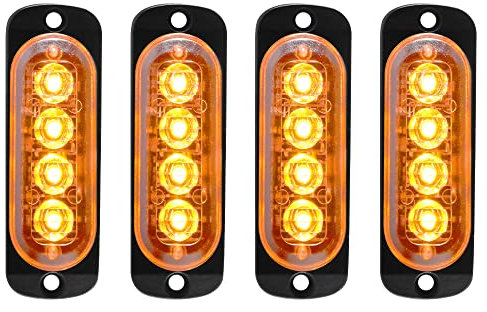 4pcs 12-24V Ultra Sottile Lampeggiante Emergenza Avvertimento Strobo Luci Luce - 4LEDS Flash Warning Light Bar - Auto Moto Truck-Ambra