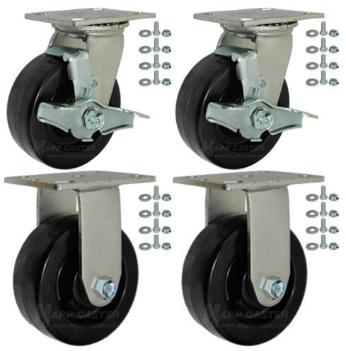 BBQ Pit Caster Set | 5 Phenolic Caster Kit with Mounting Hardware, 4,000 Lbs. Capacity - Ma