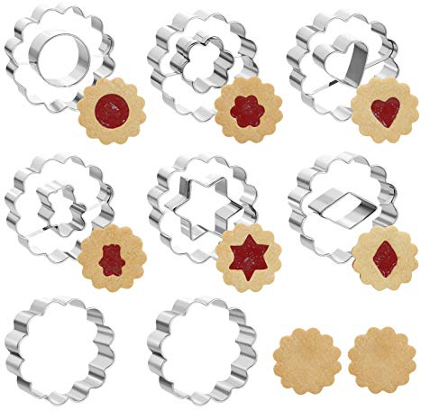 GWHOLE 8tlg Ausstechform Linzer Ausstecher Edelstahl Keksausstecher für Weihnachten Plätzchen Fondant Spitzbuben Marmeladenplätzchen
