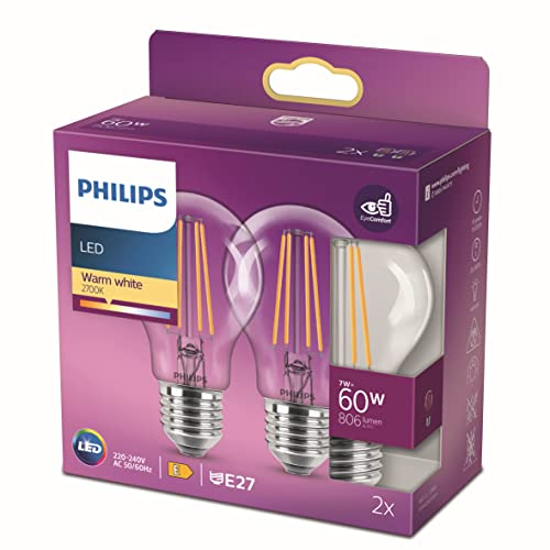 PHILIPS LED Classic 60W Standard E27 Blanc Chaud Non Dimmable Lot de 2