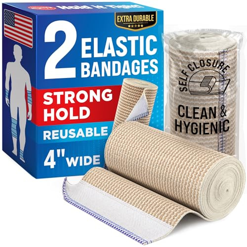 High-Performance Elastic Bandage Wrap - 4” (2pk) - Self-Closing Strong Compression Reusable Bandage Wrap for Leg, Ankles, Wrists, and Knees - for First Aid Kit and After Surgery Recovery - Latex Free