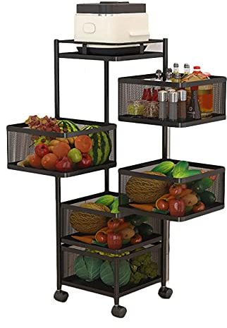 DongBao Carrito Cocina Metálico, Carro de Almacenamiento,Frutero de Cocina,Carrito Auxilair con Ruedas,Coina,Oficina,Baño y Estudio de Arte,2-5 Niveles