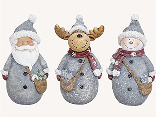 3er-Set Dekofiguren Nikolaus Schneemann Elch aus Poly 3-Fach Sortiert - winterliche Dekoration (grau) B9 x T5 x H13 cm