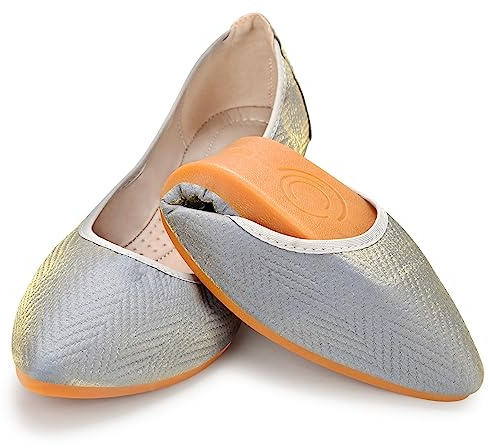 KUNWFNIX Women's Ballet Flats Frosted Wedding Ballerina Shoes Foldable Sparkly Comfort Slip on Flat Shoes