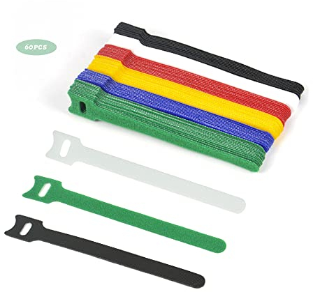 60 Pieces Velcro Cable Ties, Reusable Cable Tie, Adjustable Straps Tidy Wrap Hook and Loop Fastening Wire Ties for PC Computer Electronics Home Office Cable Organiser