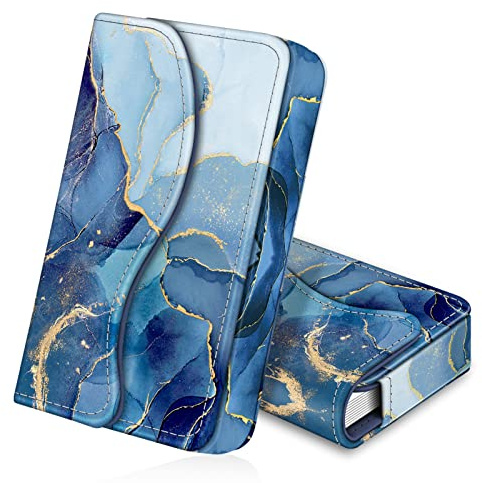 FINTIE Visitenkartenetui Kartenetui, Premium Kunstleder Handgefertigte Scheckkartenhülle Kreditkartenetui mit Magnetverschluss für Damen Herren, Ozean Marmor