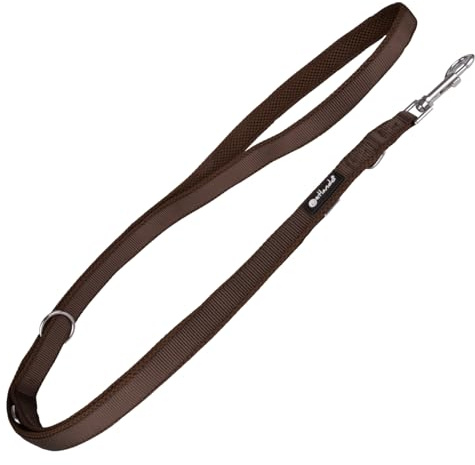 Petlando Hundeleine 3m Mesh weich gepolstert, Mokka, 300x2,5cm | Für mittelgroße Hunde, 3-fach verstellbar, pflegeleicht, schnelltrocknend, Karabiner, Führleine, Freihandleine, Umhängeleine