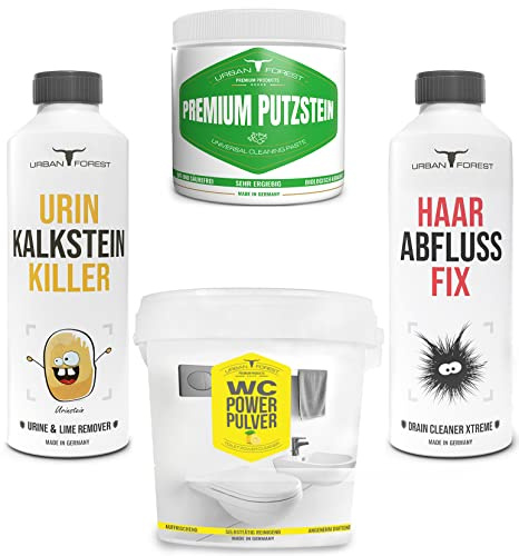 URBAN FOREST Sparset WC-Reiniger, Putzstein, Abfluss- & Urinsteinentferner | Urinsteinentferner extra stark, Premium Putzstein