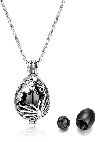 PiercingJak Collier Urne Funéraire Cendres Pendentif Flacon Papillon Femme | Pendentif Cage avec Bouteille Recipient Ouvrir Porte Cendres en Acier Design Papillon Ajourée Souvenir Crémation pour Femmes