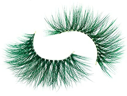 VNIHTT Colored Lashes,20mm 3D Mink Lashes With Color,Colored Eyelashes,Dramatic Look Soft Fluffy Green Fake Eye Lashes 1 Pair For New Year Cosplay Party Stage Halloween Masquerade