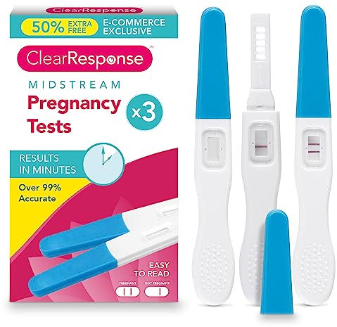 Clear Response Pregnancy Tests 3pk - Midstream Early Detection Pregnancy Test, 99% Accurate After First Missed Period - Easy Instructions, Foil Wrapped