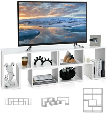 Giantex Mobile TV con Ripiani Aperti, Supporto per TV Moderno Fino a 65 Pollici, Ideale per Soggiorno,Camera, 2 Colori,134-180x30x43 cm (Bianco)