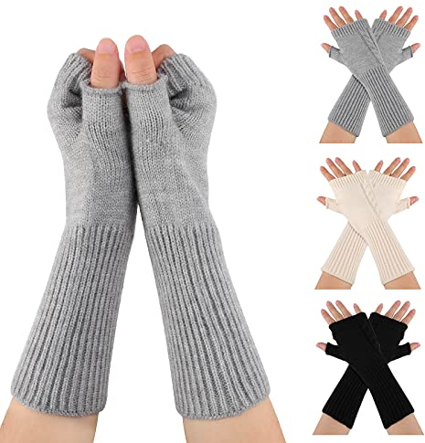 TAGVO Fingerlose Handschuhe Damen 3 Paars, Handschuhe & Fäustlinge für Handgelenk mit Daumenloch Warme Unisex Strickhandschuhe für Alltagskleidung Laufhandschuhe