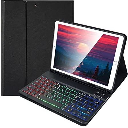 Lively Life Funda con teclado retroiluminado para iPad de 9.7 pulgadas para iPad de 6ª generación, iPad Pro de 9.7 pulgadas, iPad Air 2/1, ranura para bolígrafo integrada, color negro