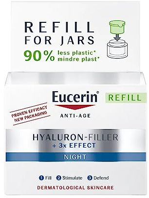 Eucerin Hyaluron-Filler Night Cream Refill 50ml (1 Jar), Nourishing Night Moisturiser with Anti-Ageing Hyaluronic Acid, Fills, Stimulates and Defends Complexion