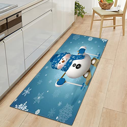 GOKSEL Küchenläufer Weihnachten & Schneemänner Rutschfester,wasserdichter,abwaschbarer Küchenteppich,Teppich Läufer Küchenmatte für,Flur,Schlafzimmer,Badezimmer 60 x 120cm