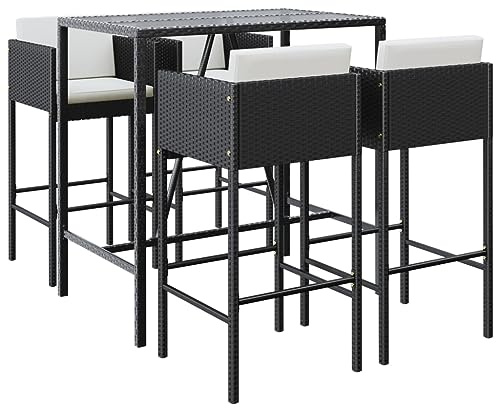 vidaXL 5-TLG. Gartenbar-Set mit Kissen Schwarz Poly Rattan