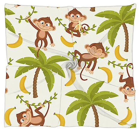 Mularoka Seiden-ähnliches Kopftuch für Damen, 60 cm, quadratisch, Satin, Haarschal, modisches Muster, Schal, Seidengefühl, Affe Bananenbaum, 23.6x23.6 inch