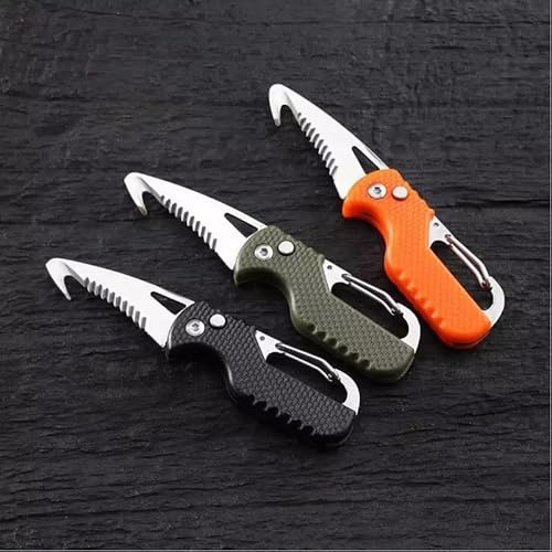 geddid Schlüsselanhänger Messer kleines Taschenmesser Klappmesser Gurtschneider Rettungsmesser Schlüsselbundmesser Mini Messer Wellenschliff Paketmesser - schwarz