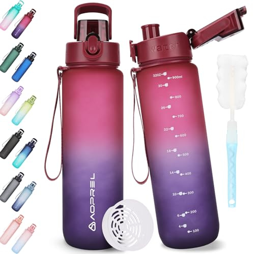 AOPREL Trinkflasche 1L Tritan BPA-Frei Wasserflasche Mit Filter | Auslaufsicher Trinkflasche Sport mit Bürste Auslaufsicher Sportflasche für Fitness, Wandern, Camping, Schule und Büro