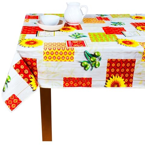 Tischdecke mit veredelter Kantenverstärkung - Abwischbar, wasserabweisend, fleckgeschützt und pflegeleicht - Aus Wachstuch - Wetterfest - Oeko-TEX Zertifiziert - 140x140 cm - Sonnenblume
