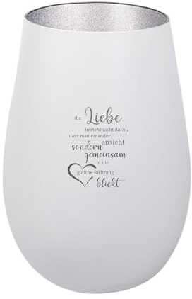 Der-Porzellan-Laden Windlicht mit Gravur Liebe besteht Nicht Darin, Weiß Silber, Teelichthalter aus Glas mit Spruch, Tischdeko modern