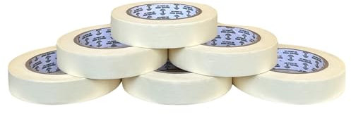 REQUISITE NEEDS Pack of 6 Masking Tape, 24mm Wide, 50 Metre Rolls, Ideal for Painters, Decorators Professional & DIY Use, Painting Walls, Packaging, Crafts & more