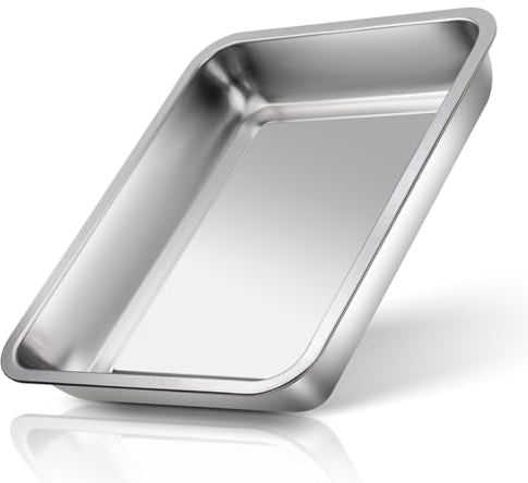 304 Stainless Steel Cookie Baking Sheet, Thick Sheet Pan, Oven Baking Tray Nonstick, Easy Clean Cake Pan for Roasting Appetizer Serving Prep (Silver, 15.7)