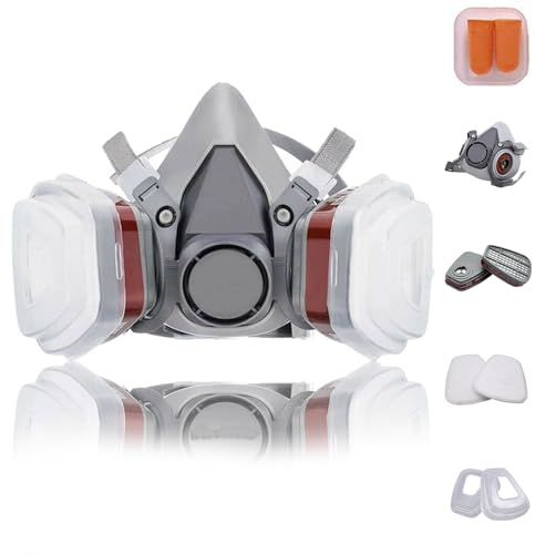 Prassia Reusable Face Cover Set for Painting,Gas, Dust, Machine Polishing, Organic Vapors with Filter Cotton for Staining,Car Spraying,Sanding &Cutting, DIY and Other Work Protection