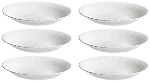 Tradineur - Pack de 6 Platos hondos modelo Titan - Fabricado en Vidrio Opal - Moderno diseño ondulado - Ideal para cenas familiares y eventos - Ø 23 x 3,5 cm