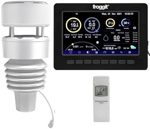 Froggit HP1000SE PRO 7-en-1 Ultra Black Edition station météo sans fil avec capteurs extérieurs, écran couleurs TFT de 7 pouces, prévisions météorologiques