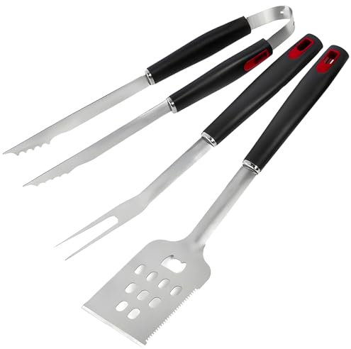 Avilia Juego de 3 Accesorios para Barbacoa de Acero Inoxidable – Juego Compuesto por Pala, Tenedor y Pincel para Asar – Ideal para organizar barbacoas y Fiestas en el jardín – Ideal también como Idea
