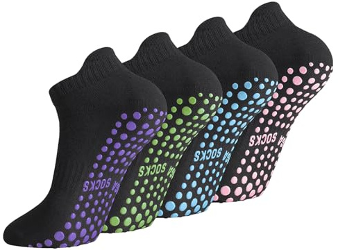 Zuimei 4 Pairs Yoga Pilates Womens Grip Socks for Women(Green,Blue, Pink,Purple)