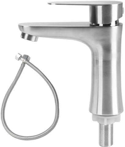 Minnhua Rubinetto Solo Acqua Fredda Acciaio Inossidabile, Rubinetto per Acqua Fredda con Tubo Flessibile, Miscelatore Lavabo Bagno, Rubinett Bagno Lavabo per Toilette, Cucina (Argento)