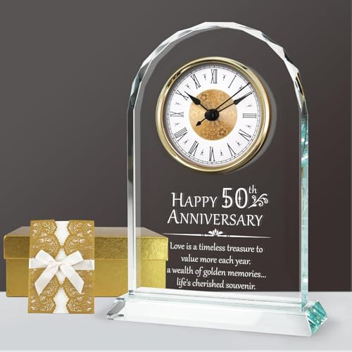 WANCHIY Uhr zum 50. Hochzeitstag, Quarz, Andenken, goldfarben | Quarzuhr, goldenes Andenken, Geschenk-Box im Lieferumfang enthalten