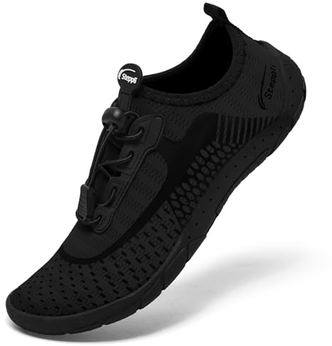 Steppli Scarpe da acqua da spiaggia a piedi nudi nuotata mare scarpe da acqua per uomo donna, Nero , 37.5 EU
