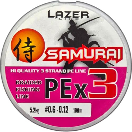 LAZER LINE Angelschnur Geflochten PE X3 100m Dia 0,12mm Test 5,2kg - Geflochtene Schnur 3fach - Angelsehne - Braided Fishing Line - Rundgeflochtene Angelschnüre - Angeln auf Karpfen Hecht Barsch Wels