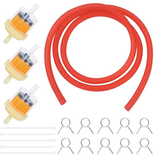 Tunejoy Kit Filtri Benzina di Moto con 1M Tubo Benzina 3 Pezzi Filtri Carburante 10 Pezzi Fascette Stringitubo per Moto, Scooter, ATV e Kart Dirt Bike Generatore Rosso
