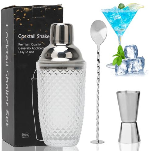 DASIAUTOEM Cocktail Shaker, Cocktail Set Geschenk, 750ML Cocktailshaker Set, Edelstahl Cocktail Shaker mit Messbecher Barlöffel für Zuhause Bar, Geschenkset für Männer Barkeeper