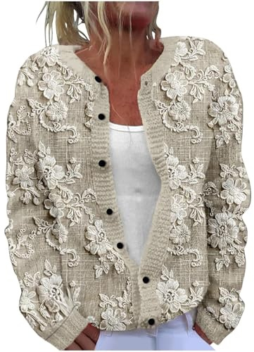 Koftor för kvinnor varm vardaglig blommig jacquard stickad knapp cardigan jacka rund hals öppen framsida toppar söt stil damtröjor långärmad korta rockar mjuk beröring mysig stickad tröja ytterkläder,