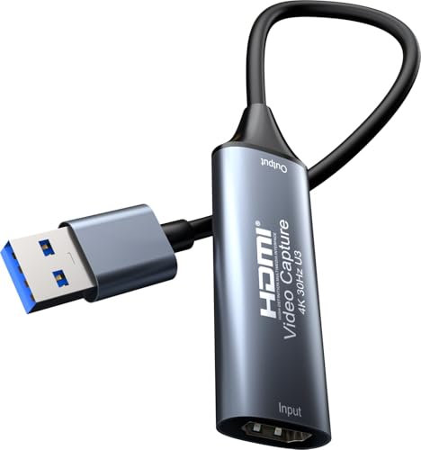 PremiumCord Capturadora/Grabber HDMI para Grabar Vídeo/Audio a Ordenador con USB, Resolución UHD 4K 2160p 30 Hz, Full HD 1080p 60 Hz, USB 3.0 Tipo A, Plug and Play, Gris Espacial