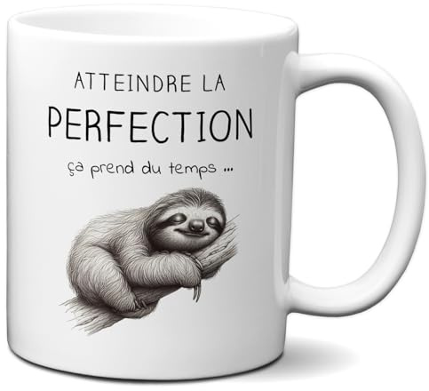 L'Esprit Des Anges Tasse Mug Cadeau Humour Original - Atteindre la Perfection Paresseux - Drole Rigolo Amusant Marrant