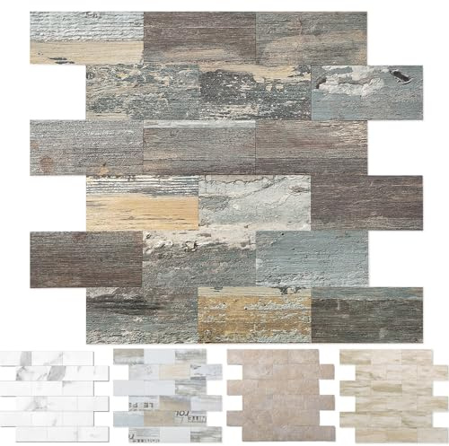 OYASIMI Lot de 20 feuilles de carreaux muraux en PVC à décoller et à coller pour dosseret de cuisine, salle de bain, décoration de cheminée, table à linge, décalcomanies d'escalier en bois mélangé, 34