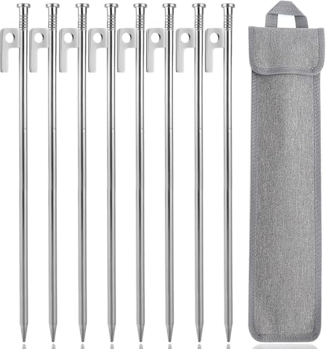goldmiky 30 cm Stabil Camping Zeltheringe,für Wiesen,Outdoor Wandern,Wald | Stahl Camping Zeltheringe Set,Sturmsichere Erdnagel,Heavy Duty Bodenanker Inklusive AufbewahrungstascheRobuste Erdnägel,8PCS