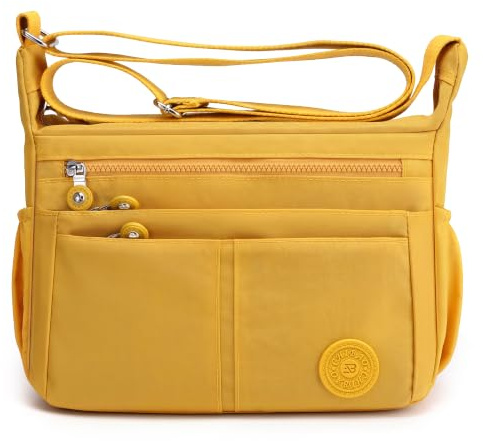 FORRICA Damen Umhängetasche Multi-Tasche Leicht Schultertasche Wasserabweisend Nylon Messenger Bag für Pendeln Reisen Gelb
