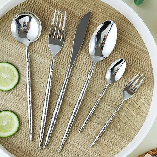 Silverbestick Bestickset, 4/16/24/32/40/48 Stycken Tjockt Bestickset I Rostfritt Stål Hotel Steak Kniv, Gaffel Och Sked Fyra Huvuddelar Presentförpackning, Silver-4 Styck(Silver-48 Pieces For 8)