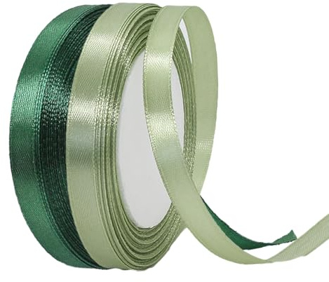 2 Rollen Satinband 10mm Breit, Geschenkband Eukalyptus Grün und Dunkelgrün Schleifenband Stoff Satinbänder für Blumensträuße, Geschenkverpackung, Weihnachten, Hochzeit und DIY Kunsthandwerk
