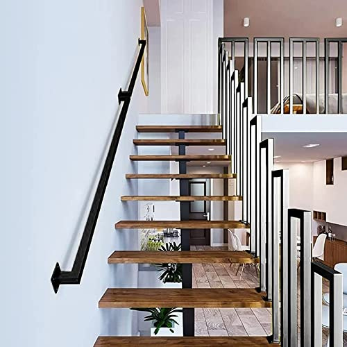 Barandilla cuadrada negra para escaleras interiores y exteriores, decoración moderna del hogar con soporte de pared de seguridad de hierro forjado, barandilla de pie de 270 cm