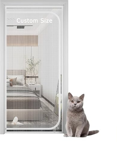 Custom Size Pets Proof Screen Door Cat Door Mesh | Anti Mosquito Fly Curtain Nets with Zipper, Balcony Bedroom Fly Screen Door, Prevent Pet Escape Door Curtains